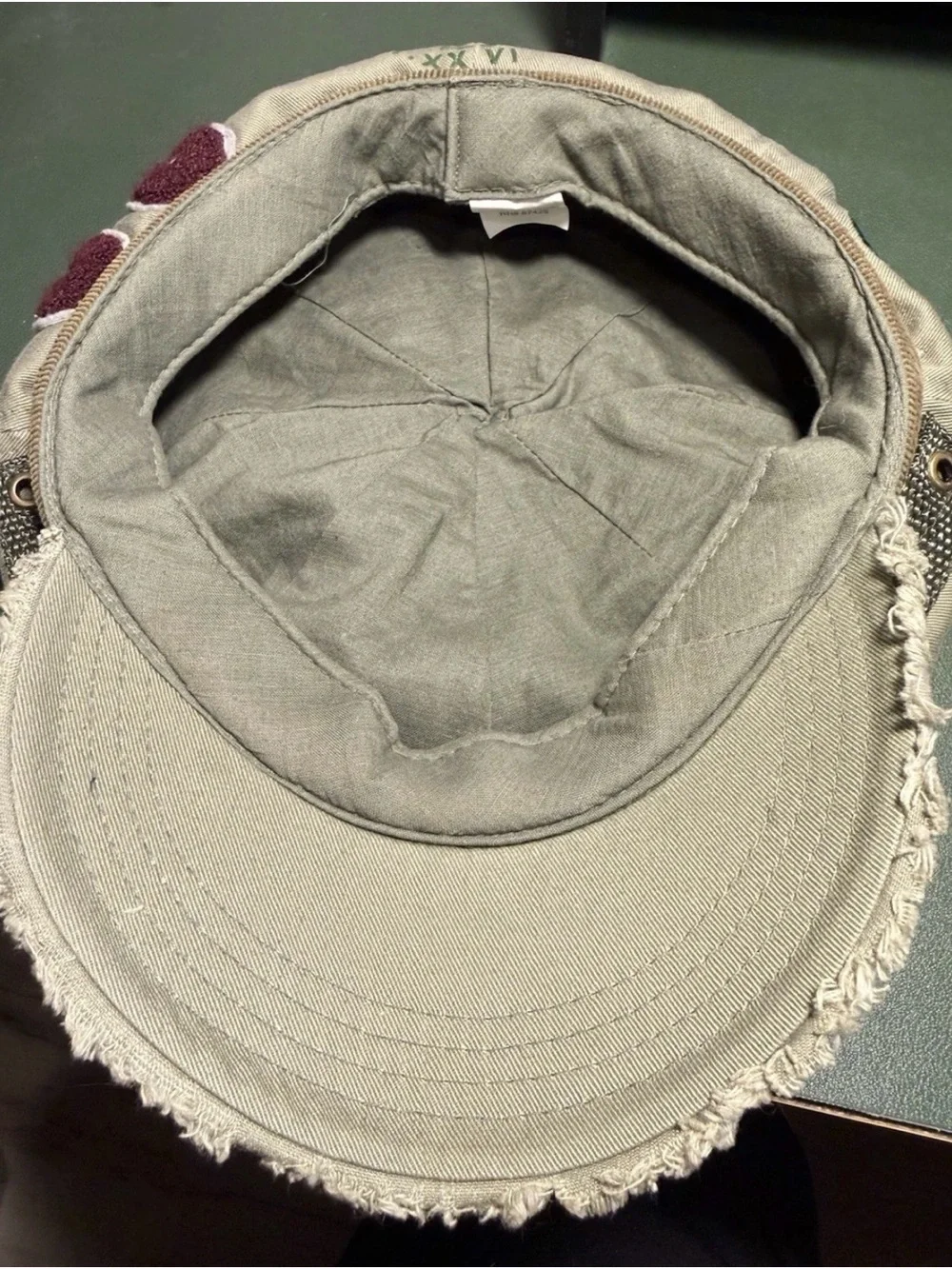 Vintage Distressed Military Cadet Cap Khaki Patchwork Cotton Newsboy Hat Unisex